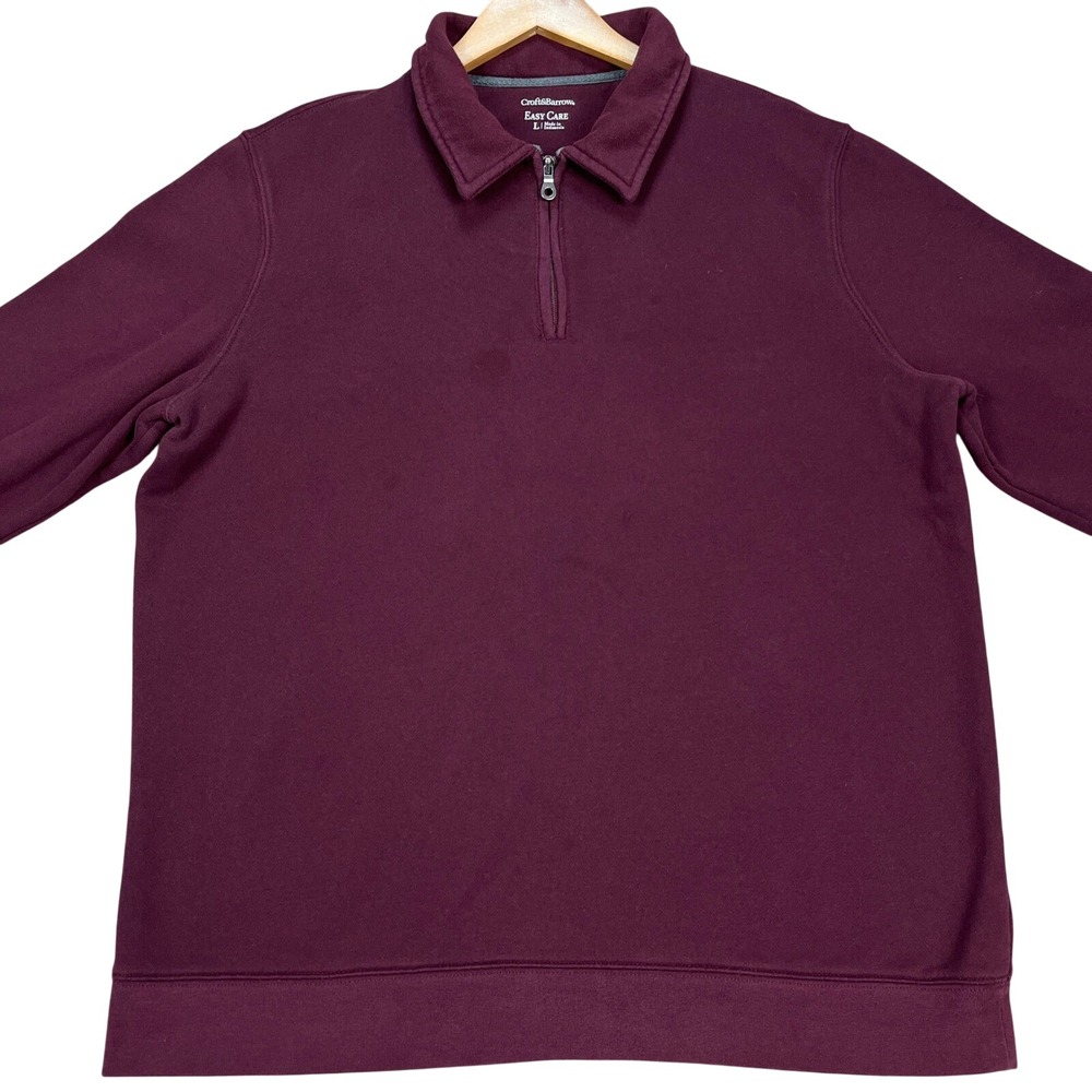 Croft Barrow Pullover‎ Mens Large Burgundy Long Sleeve Quarter Zip Collared